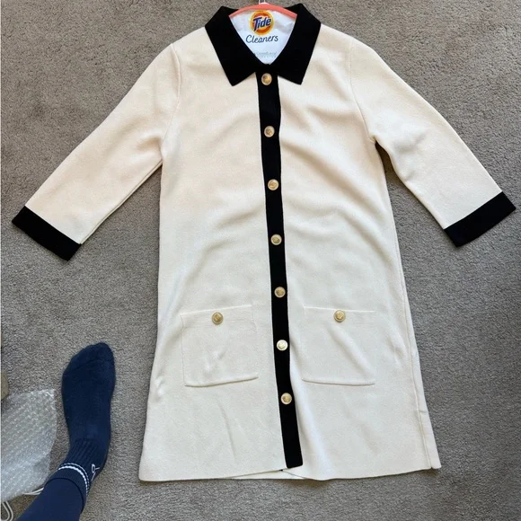 Zara | Dresses | Zara Black And Cream Dress With Gold Buttons | Poshmark